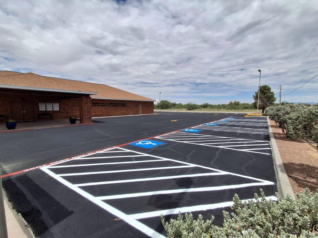 Sealcoated lot with fire lane and ADA markings