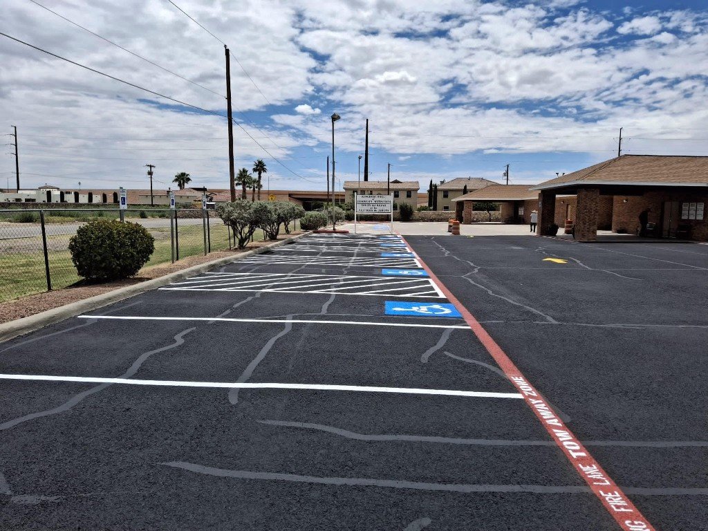 Fresh striping and ADA handicap parking spaces